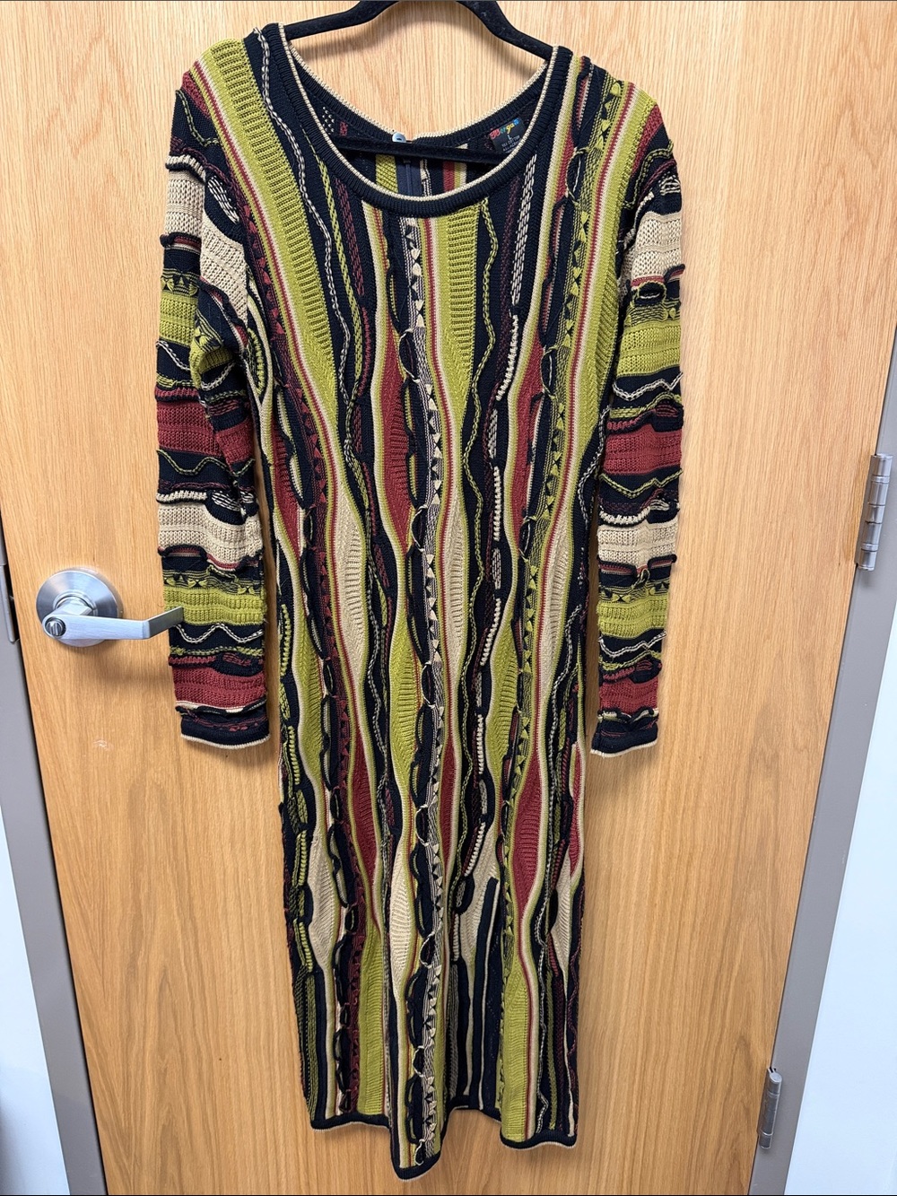 Bengati Vintage 90s Coogi Style Long Sleeve Textured Knit Maxi Dress Multicolor
